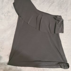 Express Small One Shoulder Ruffle Top Black
